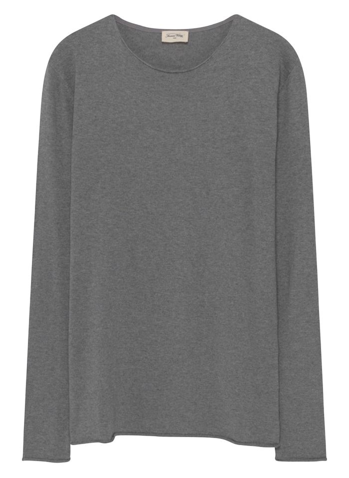 AMERICAN VINTAGE Langärmeliges Baumwoll-T-Shirt mit Rundhalsausschnitt, Regular Fit in Grau