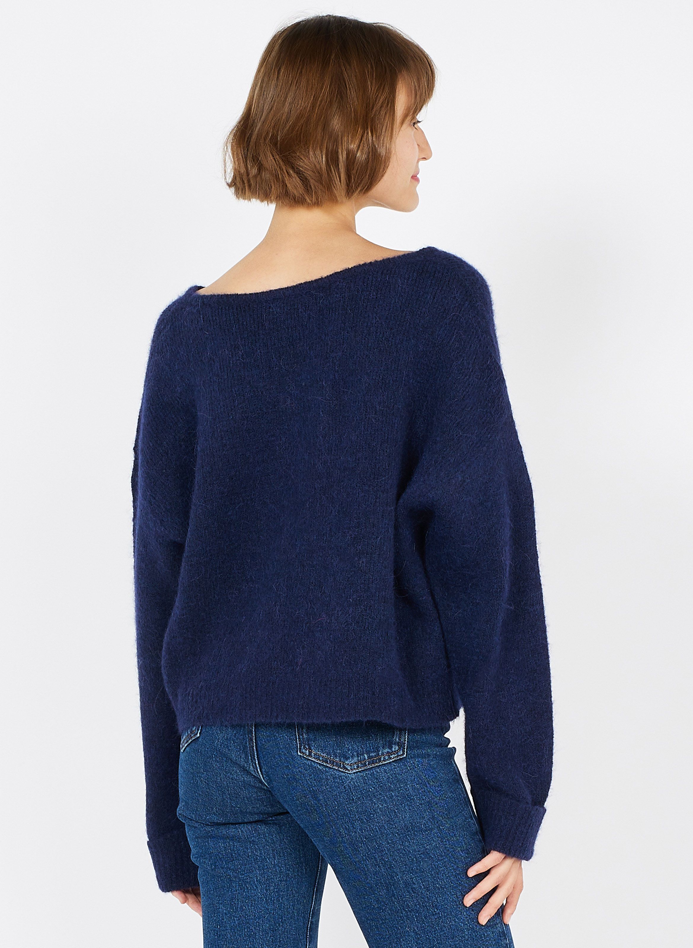 Pullover aus Alpaka Mix mit V Ausschnitt in Blau