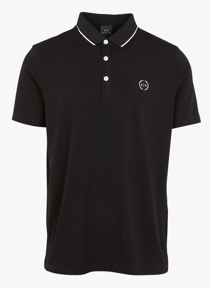 ARMANI EXCHANGE Poloshirt aus Baumwolle mit Siebdruck, Regular Fit in Schwarz