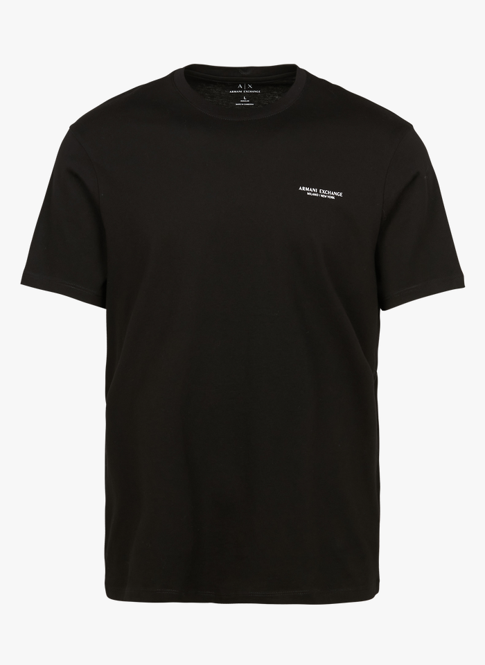 ARMANI EXCHANGE Rundhals-T-Shirt aus Baumwolle mit Siebdruck, Regular Fit in Schwarz
