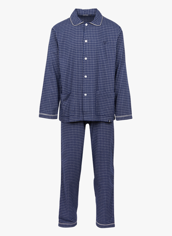 ARTHUR Karierter Pyjama aus Baumwollflanell in Blau