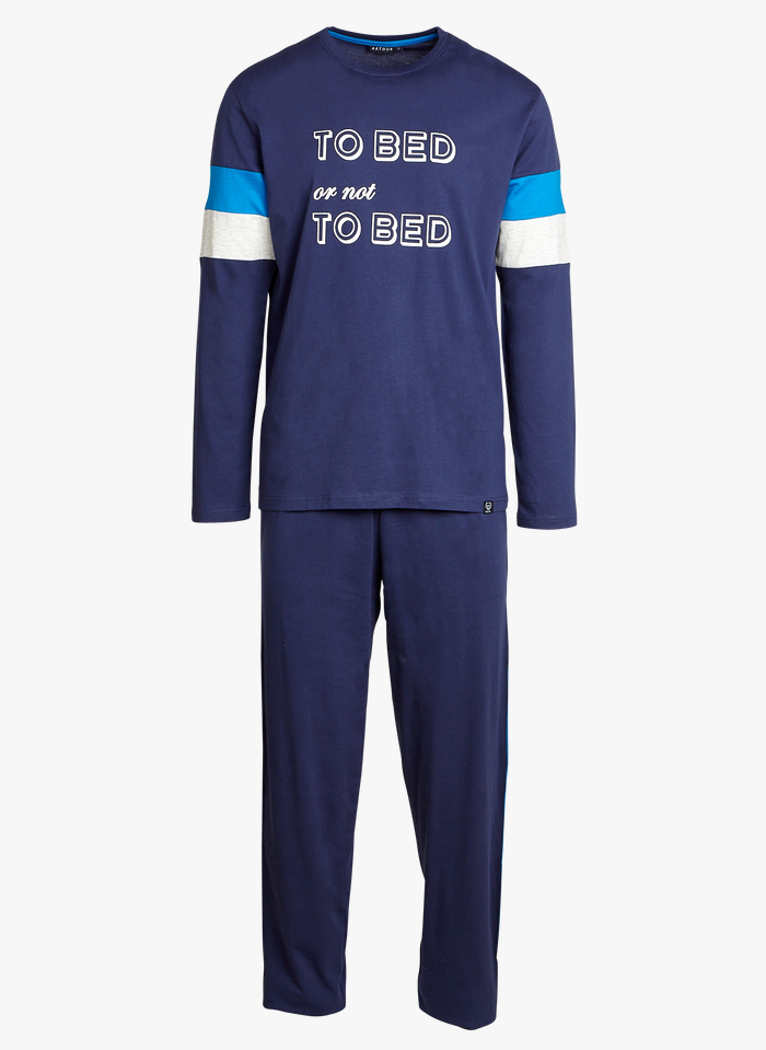 ARTHUR Langer Pyjama aus Baumwoll-Mix in Blau