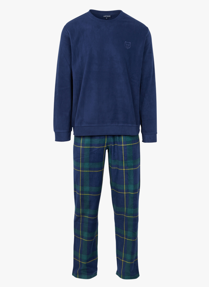 ARTHUR Zweiteiliger Fleece-Pyjama mit Tartanmuster in Blau