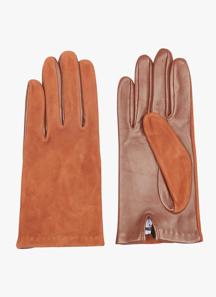 AU PRINTEMPS PARIS Handschuhe aus Leder-Materialmix in Braun