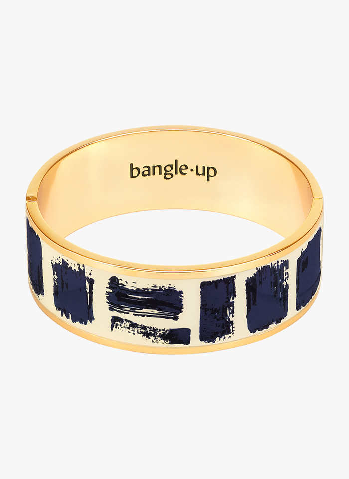 BANGLE UP Armband aus vergoldetem, bedrucktem und lackiertem Messing mit Verschluss in Blau