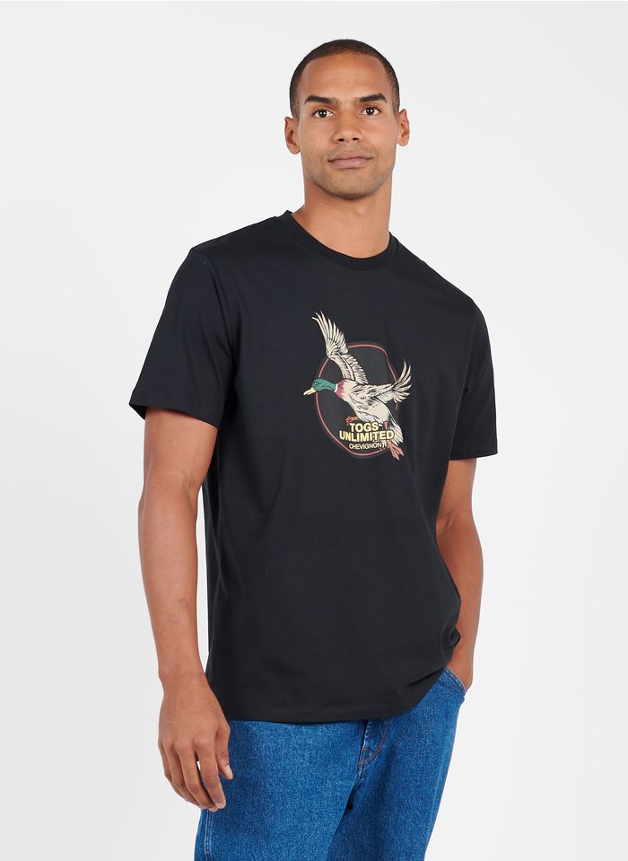 CHEVIGNON Rundhals-T-Shirt aus Bio-Baumwolle mit Siebdruck, Regular Fit in Schwarz