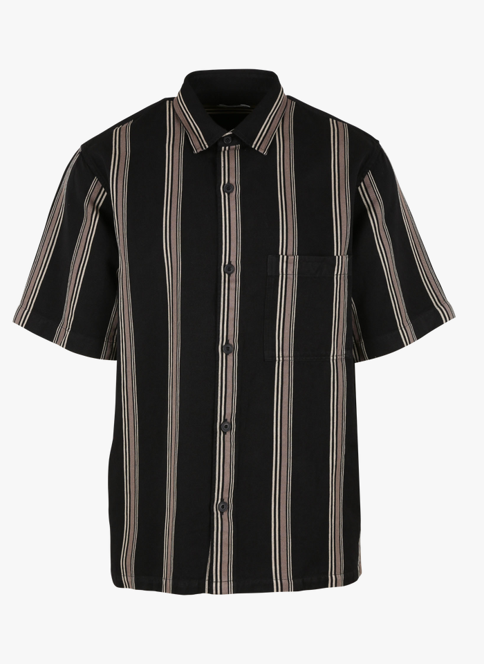 CLOSED Gestreiftes Hemd aus Baumwolle und Leinen mit klassischem Kragen, Regular Fit in Schwarz