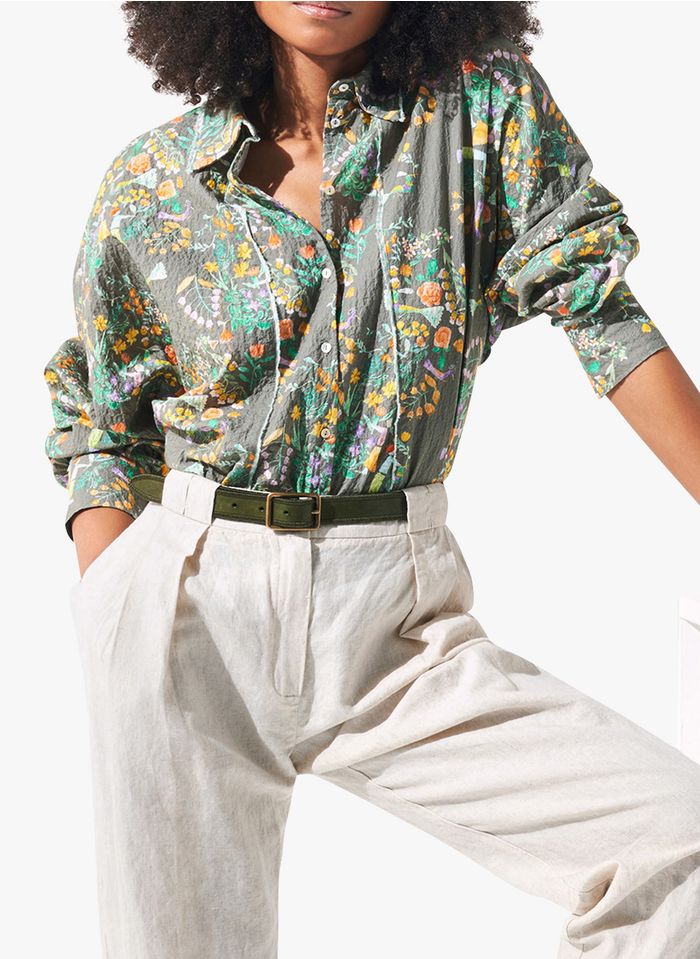 COTELAC Bedruckte Bluse aus strukturierter Baumwolle in Khaki