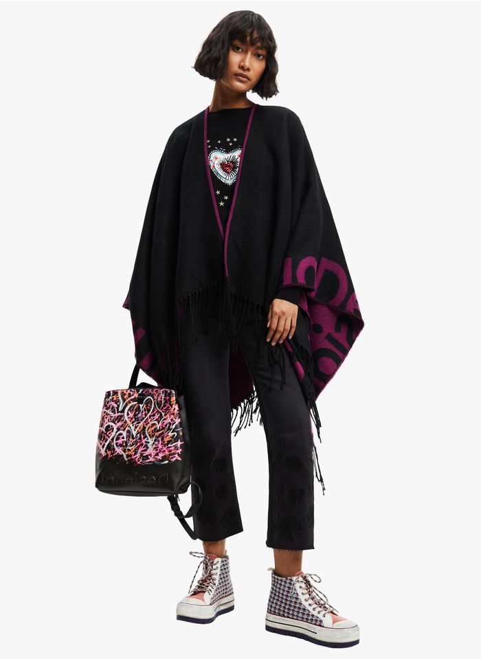 DESIGUAL Wendeponcho mit Print in Rot