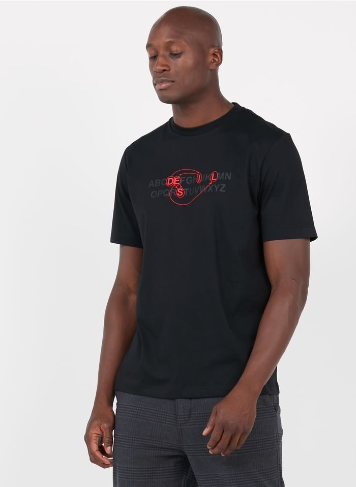 DIESEL Rundhals-T-Shirt aus Baumwolle mit Siebdruck, Regular Fit in Schwarz