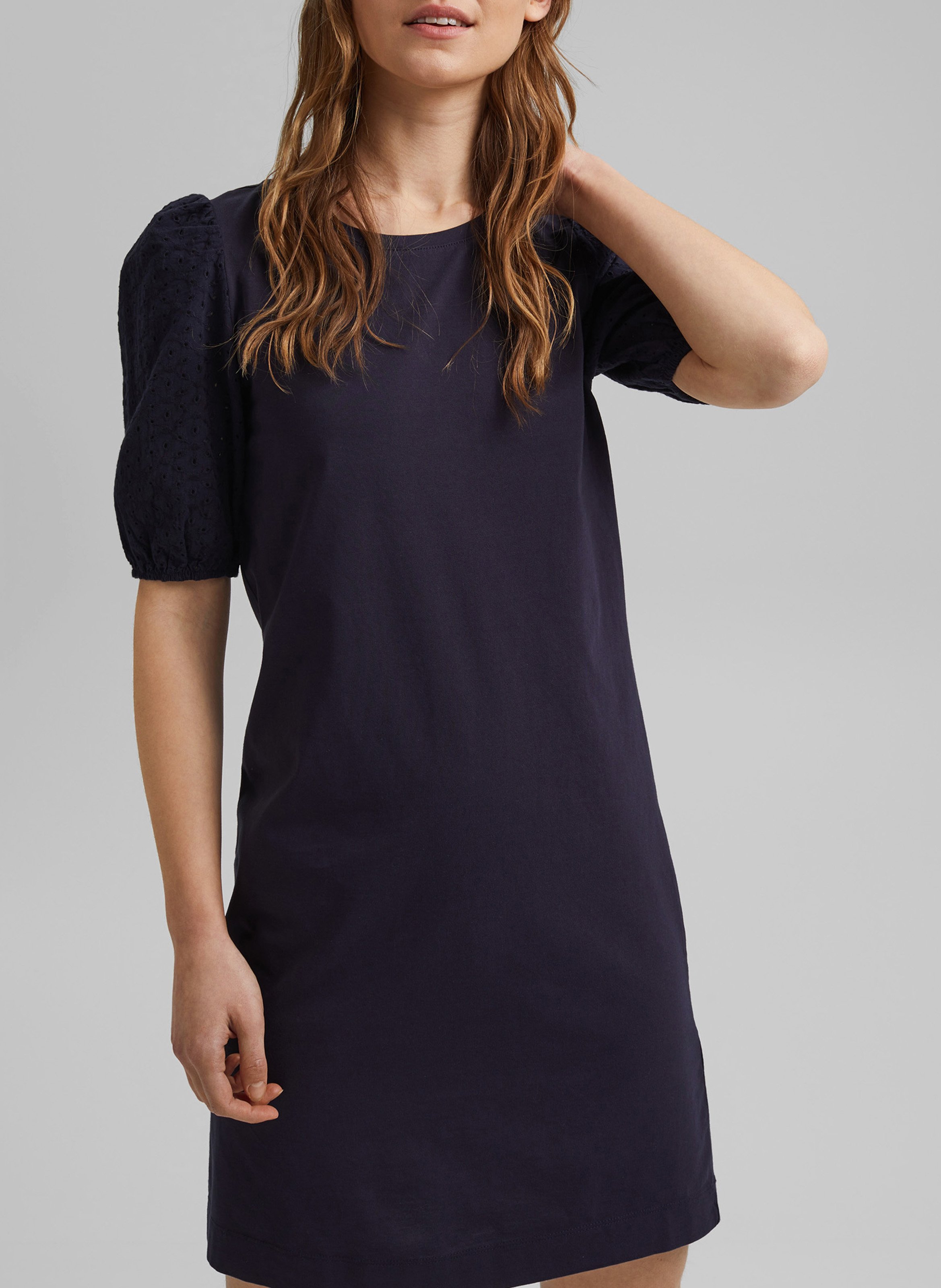 Kleid Aus Bio Baumwolle Mit Lochstickerei Navy Esprit Damen Place Des Tendances 
