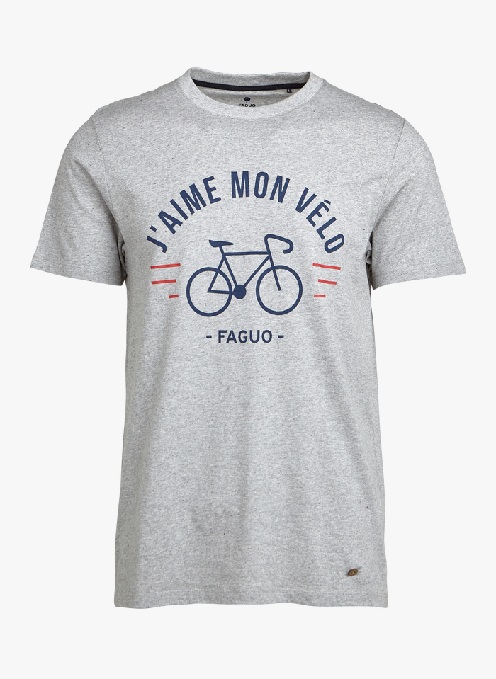 FAGUO Rundhals-T-Shirt aus Baumwolle mit Siebdruck, Regular Fit in Grau