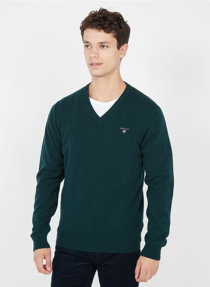 GANT Pullover aus extrafeiner Wolle mit V-Ausschnitt in Grün