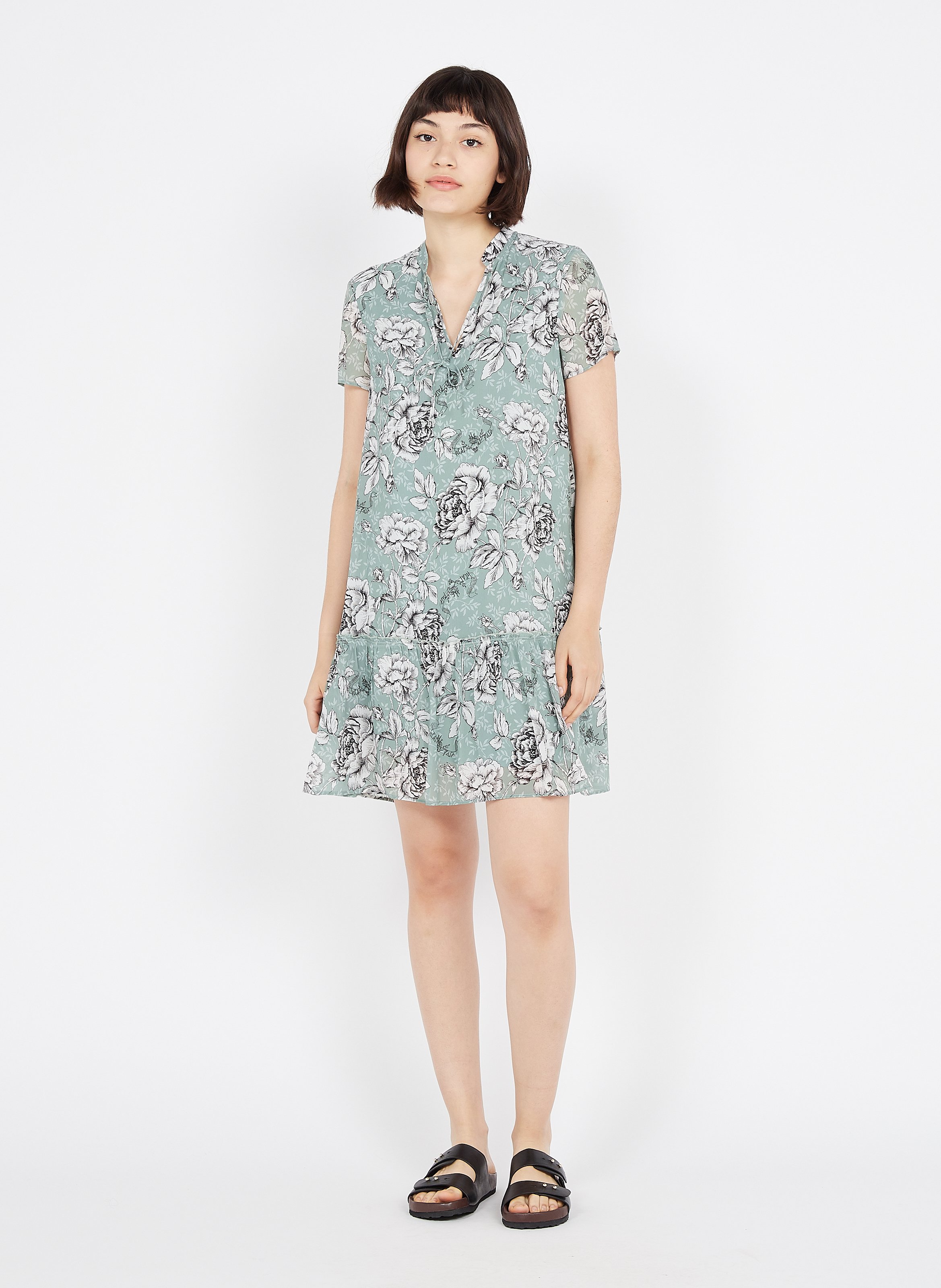 Kurzes Babydoll-kleid Mit Blumenprint Vert Amande Ikks - Damen | Place des  Tendances