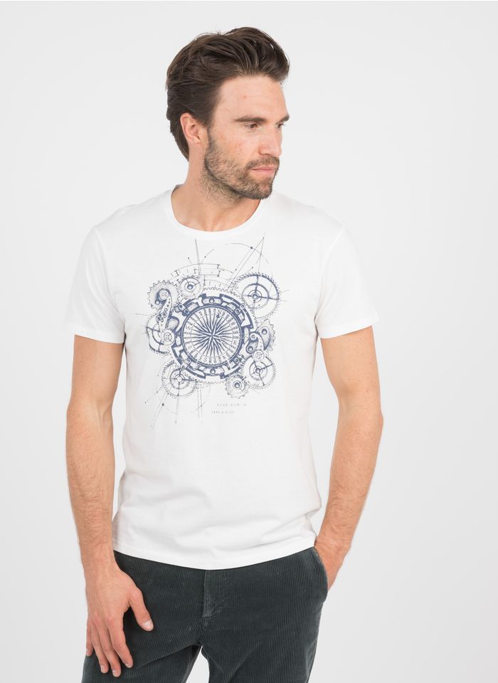 IKKS Rundhals-T-Shirt aus Baumwolle mit Siebdruck, Slim Fit in Weiß