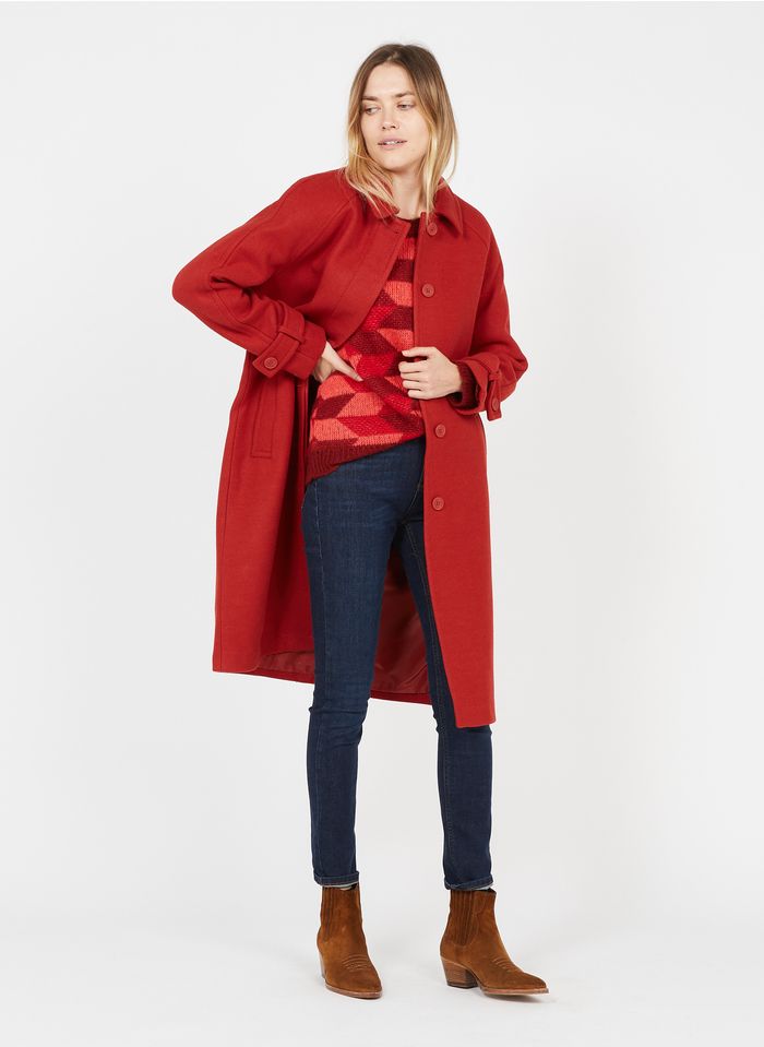 LA FEE MARABOUTEE Langer Mantel mit klassischem Kragen in Rot