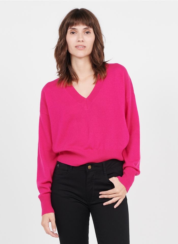 LE TEMPS DES CERISES Weiter Wollmix-Pullover mit V-Ausschnitt in Rosa