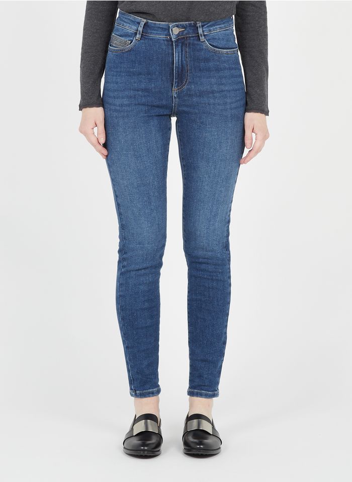 MAISON 123 High Waist Skinny-Jeans mit Nieten in Jeans ohne Waschung