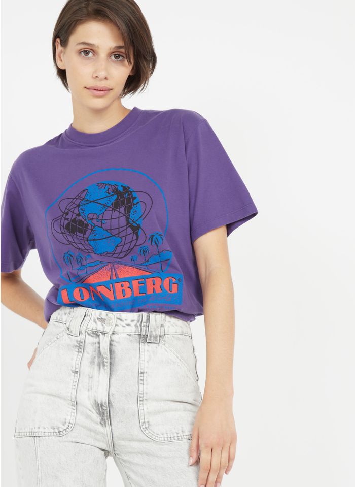 MARGAUX LONNBERG Rundhals-T-Shirt aus Bio-Baumwolle mit Siebdruck in Violett