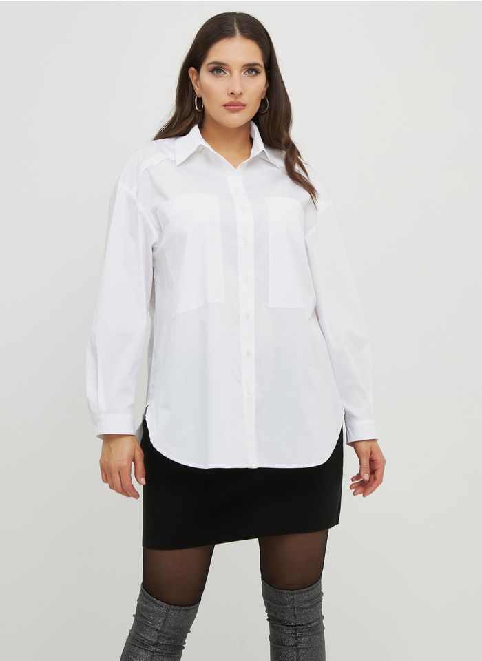 MAT FASHION Einfarbige Bluse mit Knopfleiste in Weiß