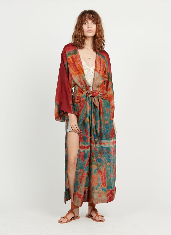 MES DEMOISELLES Langer Seiden-Kimono mit Print in Mehrfarbig