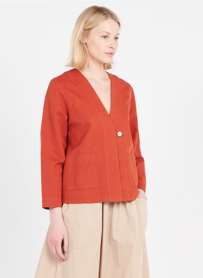 NICE THINGS Jacke aus Leinen und Baumwolle mit V-Ausschnitt in Orange