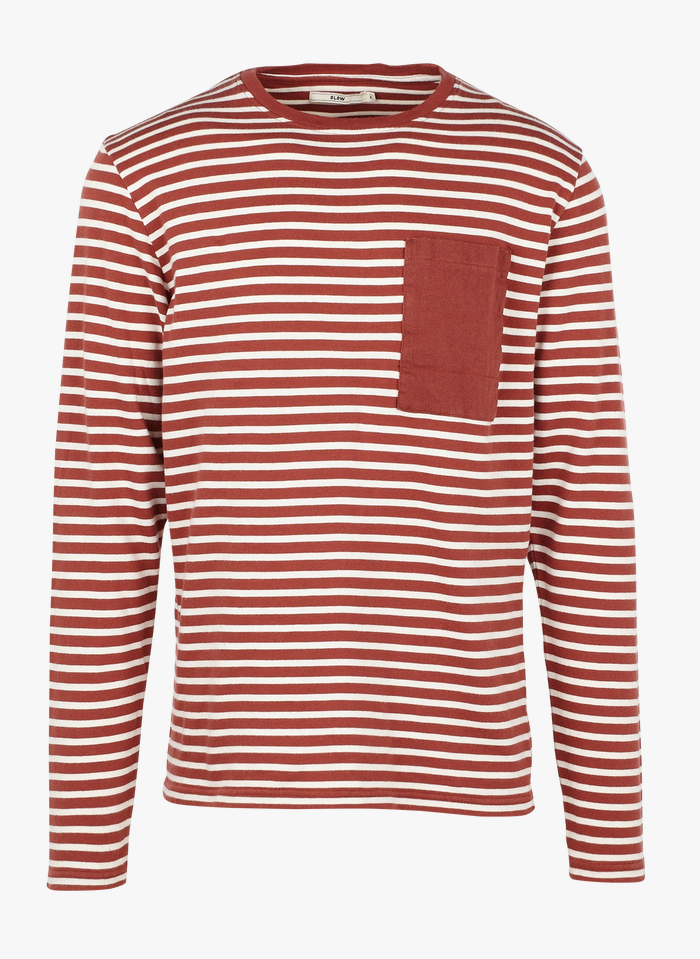 OLOW Gestreiftes Rundhals-T-Shirt aus Bio-Baumwolle, Regular Fit in Rot
