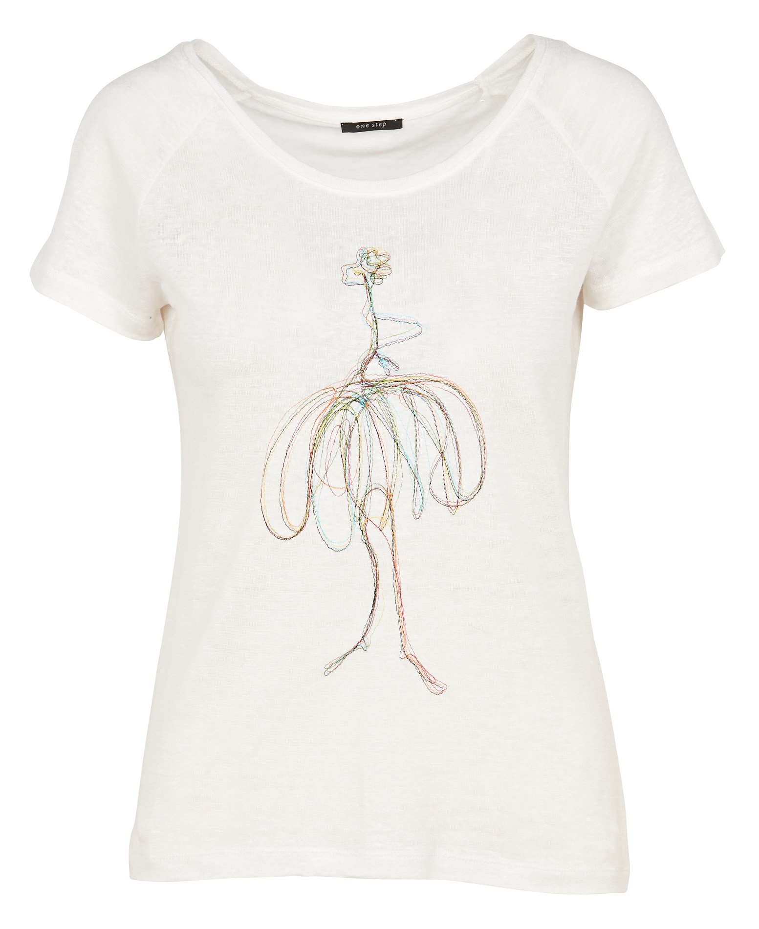 Besticktes Leinen-t-shirt Mit Rundhalsausschnitt Ecru One Step - Damen | Place des Tendances besticktes t shirt