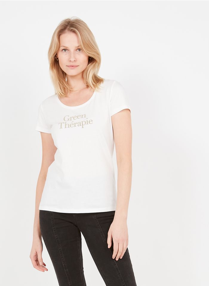 ONE STEP Rundhals-T-Shirt mit Schriftzug in Weiß