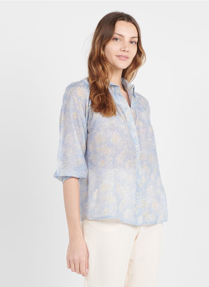 PABLO Bedruckte Bluse aus Baumwolle und Seide mit klassischem Kragen in Blau