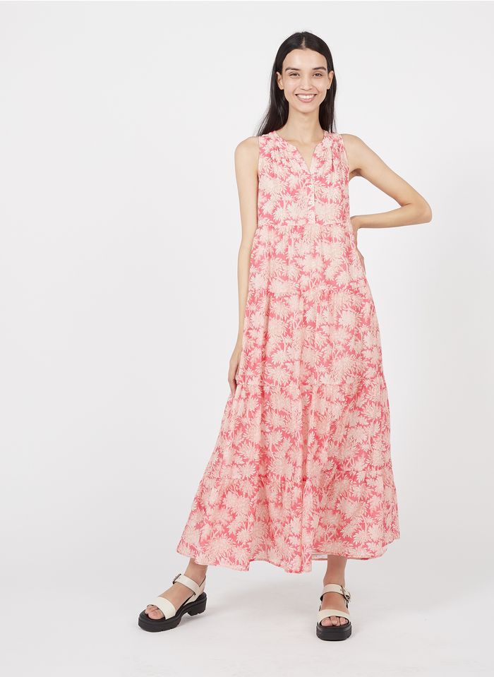 PABLO Langes Kleid aus Baumwolle und Seide mit Henley-Ausschnitt und Print in Rosa