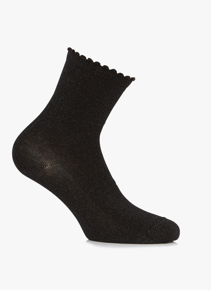 PIECES Pailletten-Socken mit Metallic-Garn in Schwarz