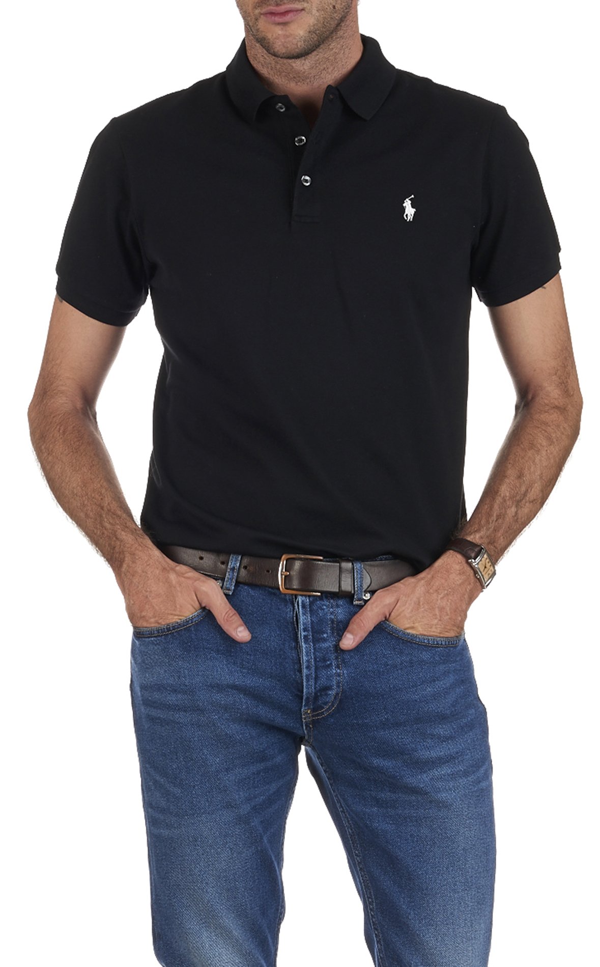 black fitted polo shirt