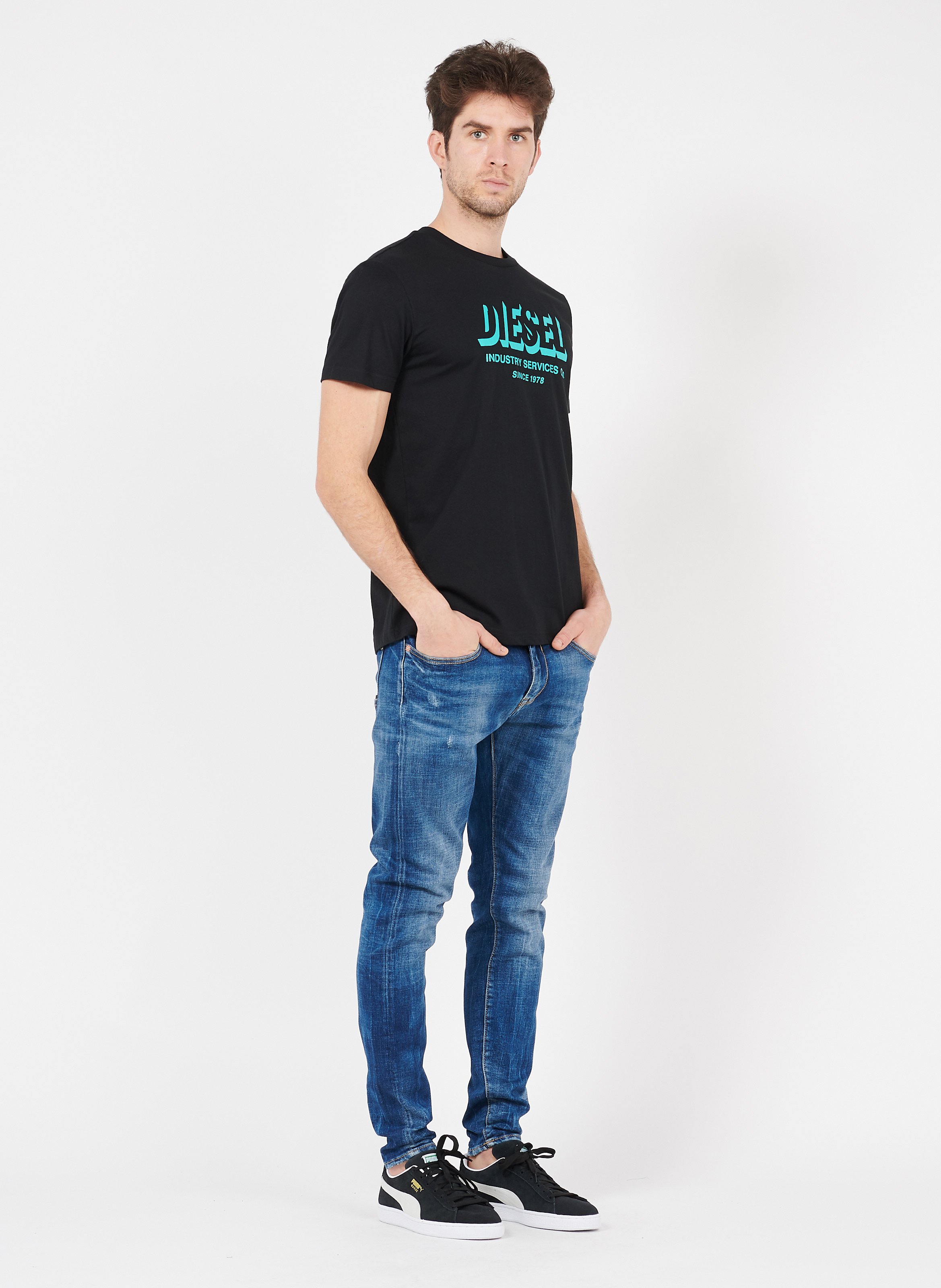 puma suede with jeans