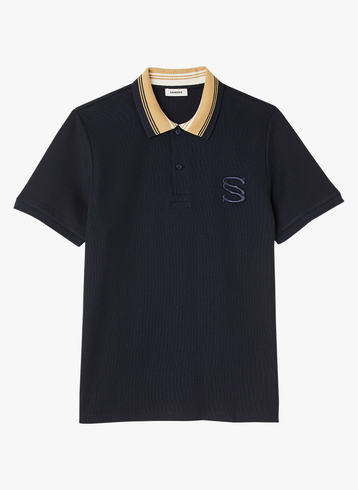 SANDRO Kurzärmliges T-Shirt mit gestickten Buchstaben in Blau