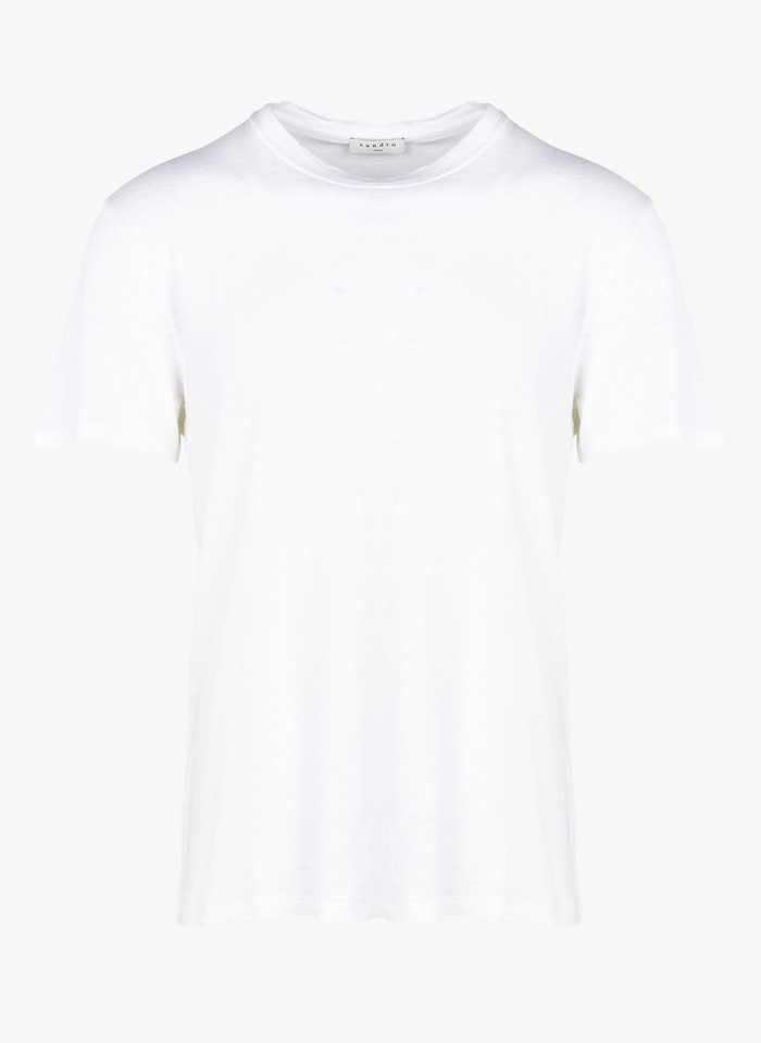 SANDRO Rundhals-T-Shirt aus Leinen, Regular Fit in Weiß