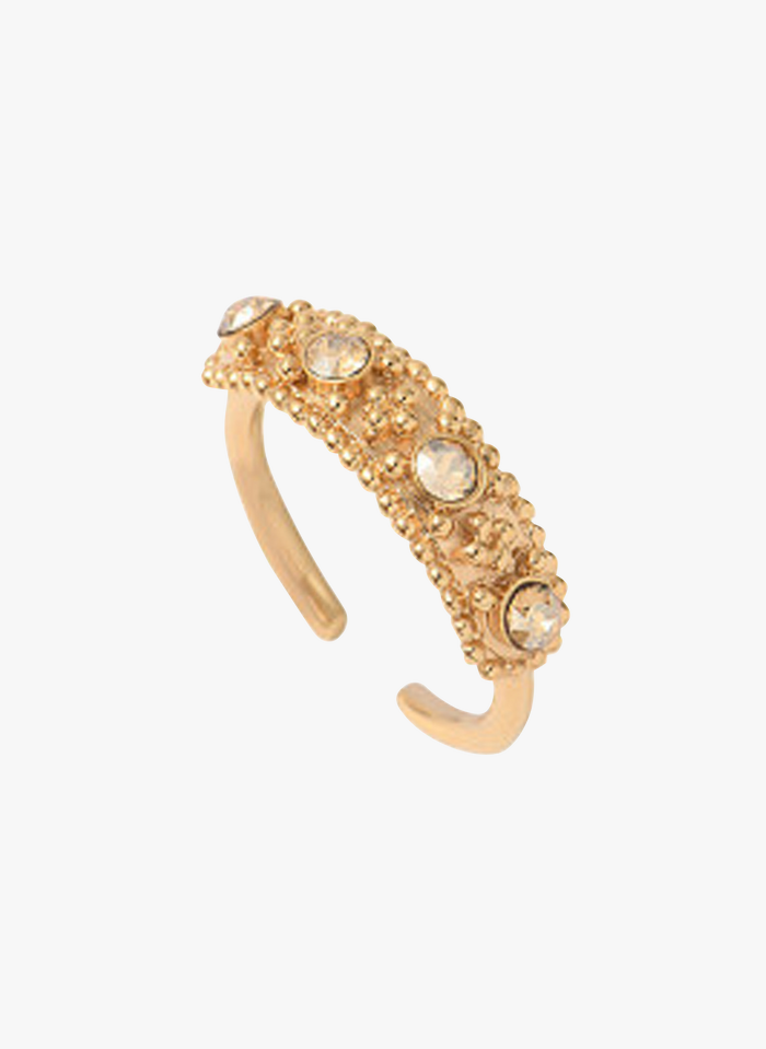 SATELLITE PARIS Glamouröser, verstellbarer Ring aus vergoldetem Metall mit Prestige-Kristallen in Golden