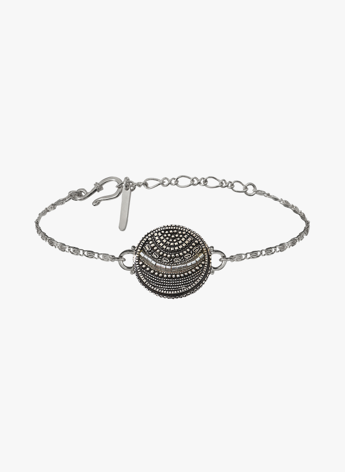 SATELLITE PARIS Klassisches, flexibles Armband aus Metall mit japanischen Perlen in Silber