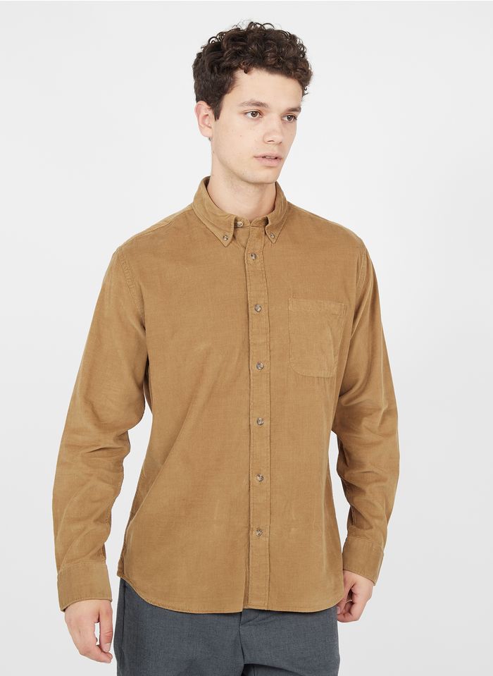 SELECTED Hemd aus Baumwoll-Feincord mit Button-Down-Kragen, Regular Fit in Braun