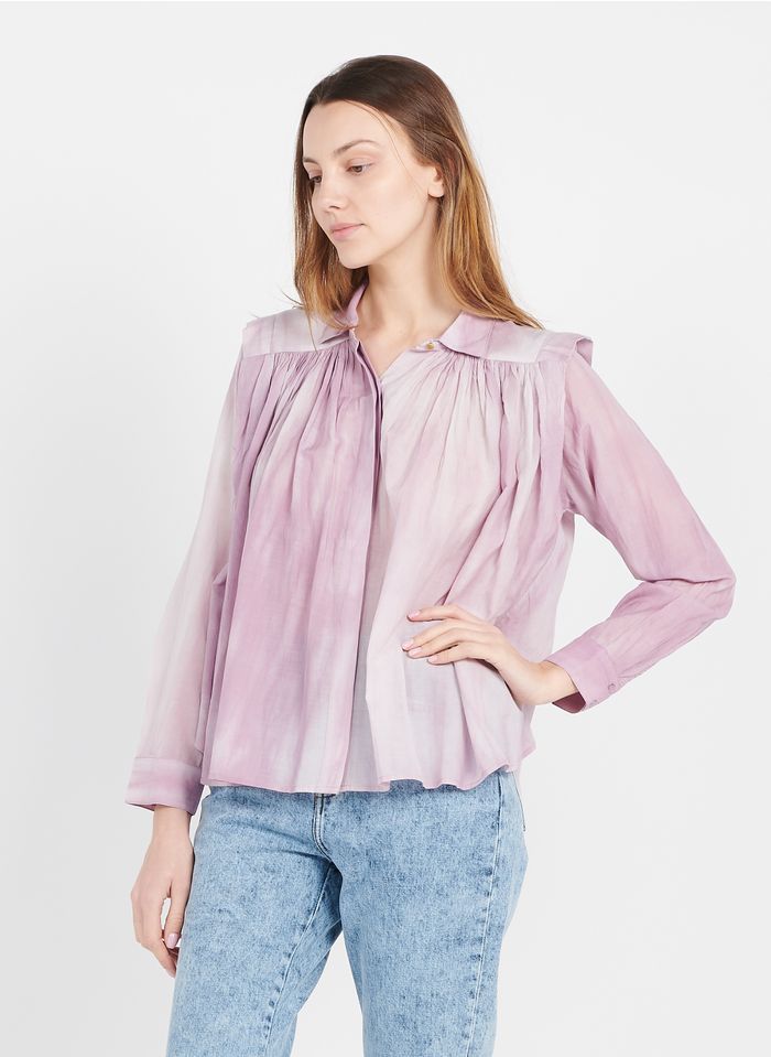 SESSUN Bluse aus Baumwoll-Mix mit klassischem Kragen und Print in Violett