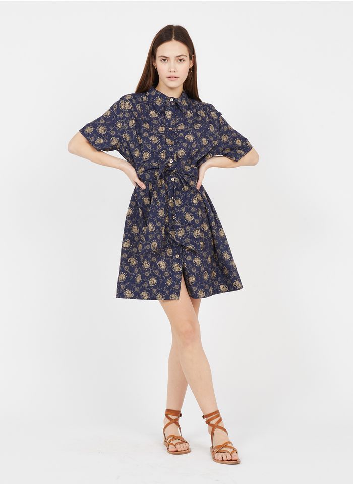 SOEUR Hemdblusenkleid aus Baumwolle mit Print in Blau