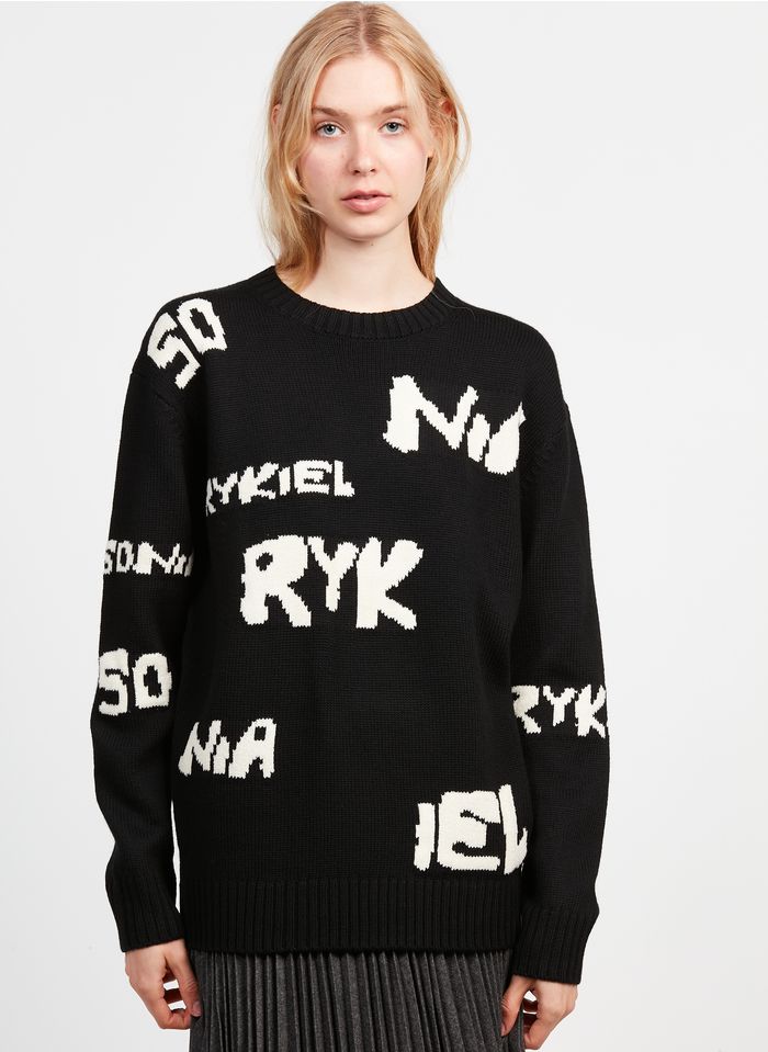SONIA RYKIEL Rundhalspullover aus Wolle mit Print in Schwarz
