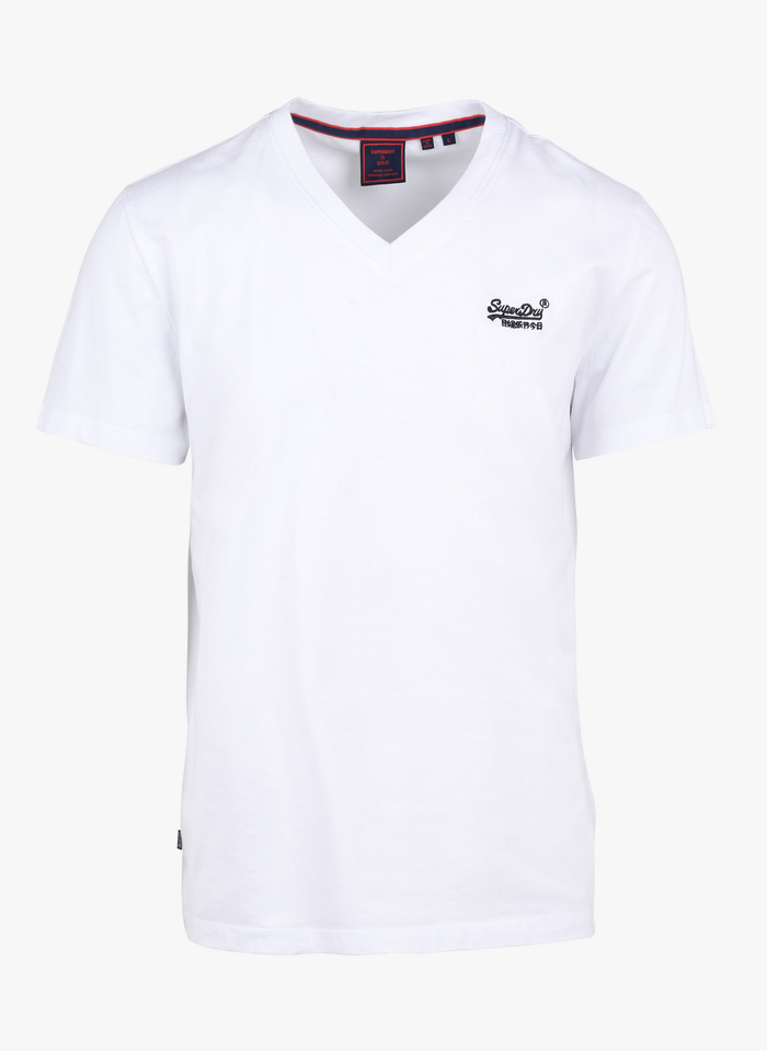SUPERDRY Baumwoll-T-Shirt mit V-Ausschnitt, Regular Fit in Weiß