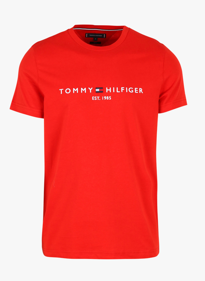 TOMMY HILFIGER Besticktes Rundhals-T-Shirt aus Bio-Baumwolle in Rot