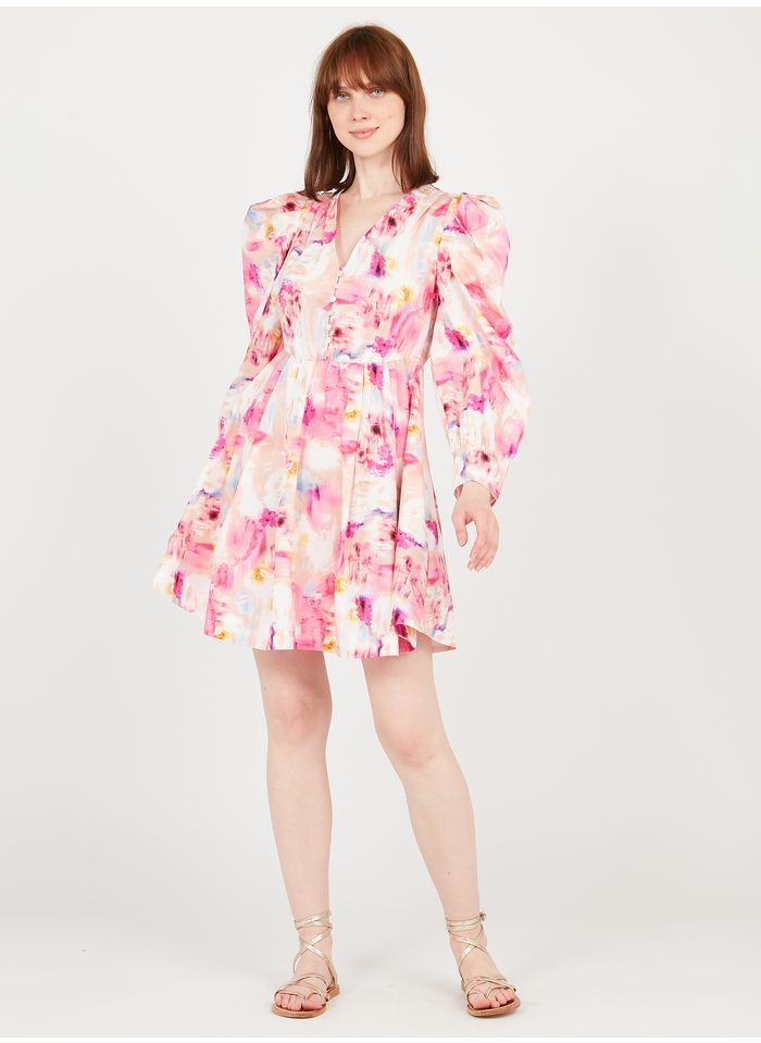 TWINSET Kurzkleid aus Baumwolle mit V-Ausschnitt und Print in Rosa