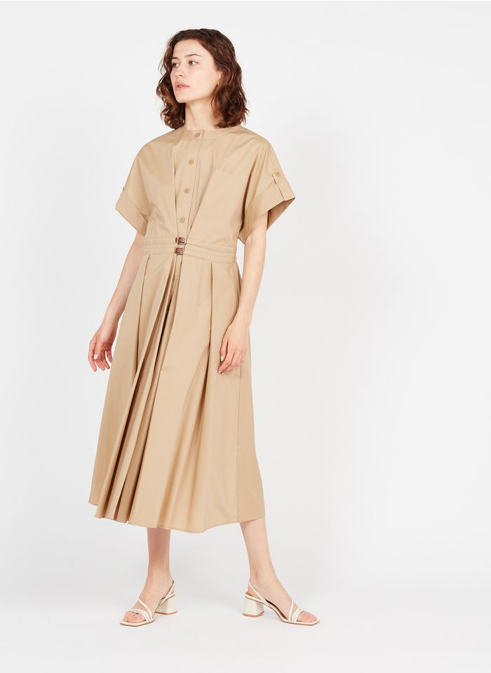 TWINSET Langes Kleid aus Baumwoll-Mix mit Mao-Kragen in Beige