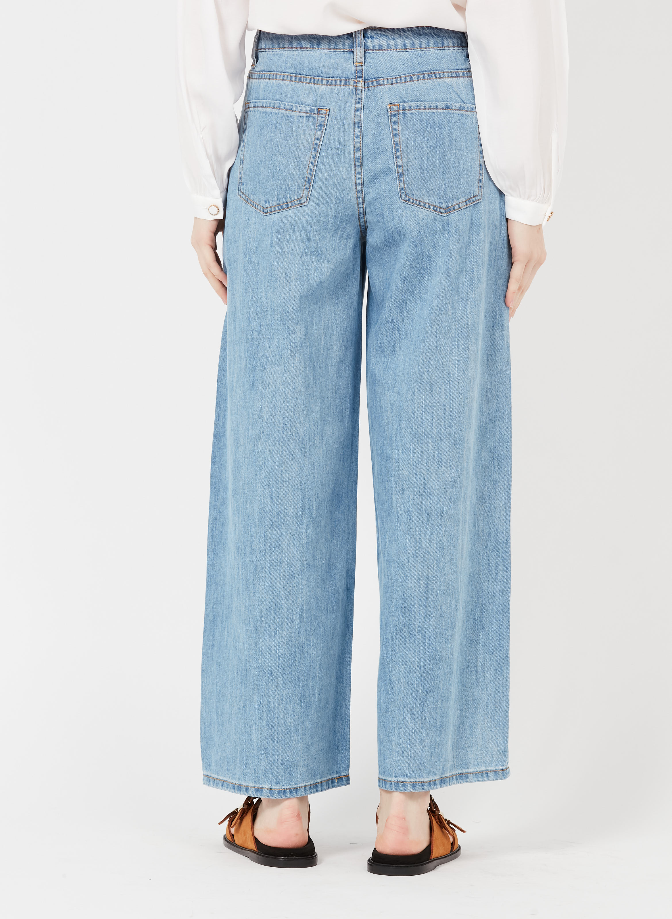 Weite High Waist Jeans Aus Baumwolle Light Blue Denim Vila Damen Place des Tendances