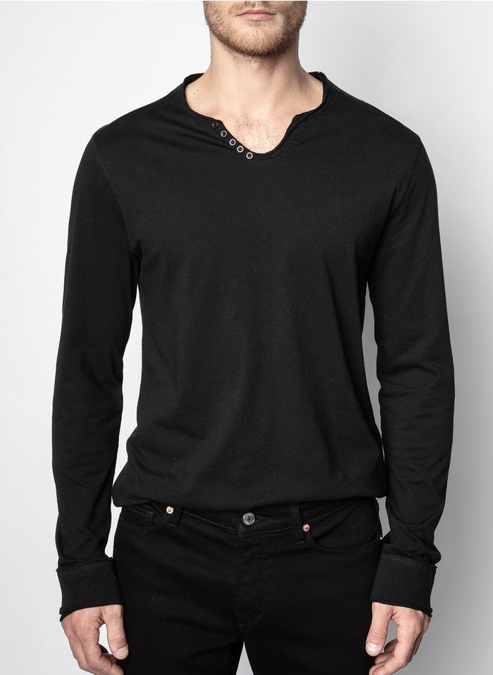 ZADIG&VOLTAIRE Henley-T-Shirt aus Baumwolle, Regular Fit in Schwarz