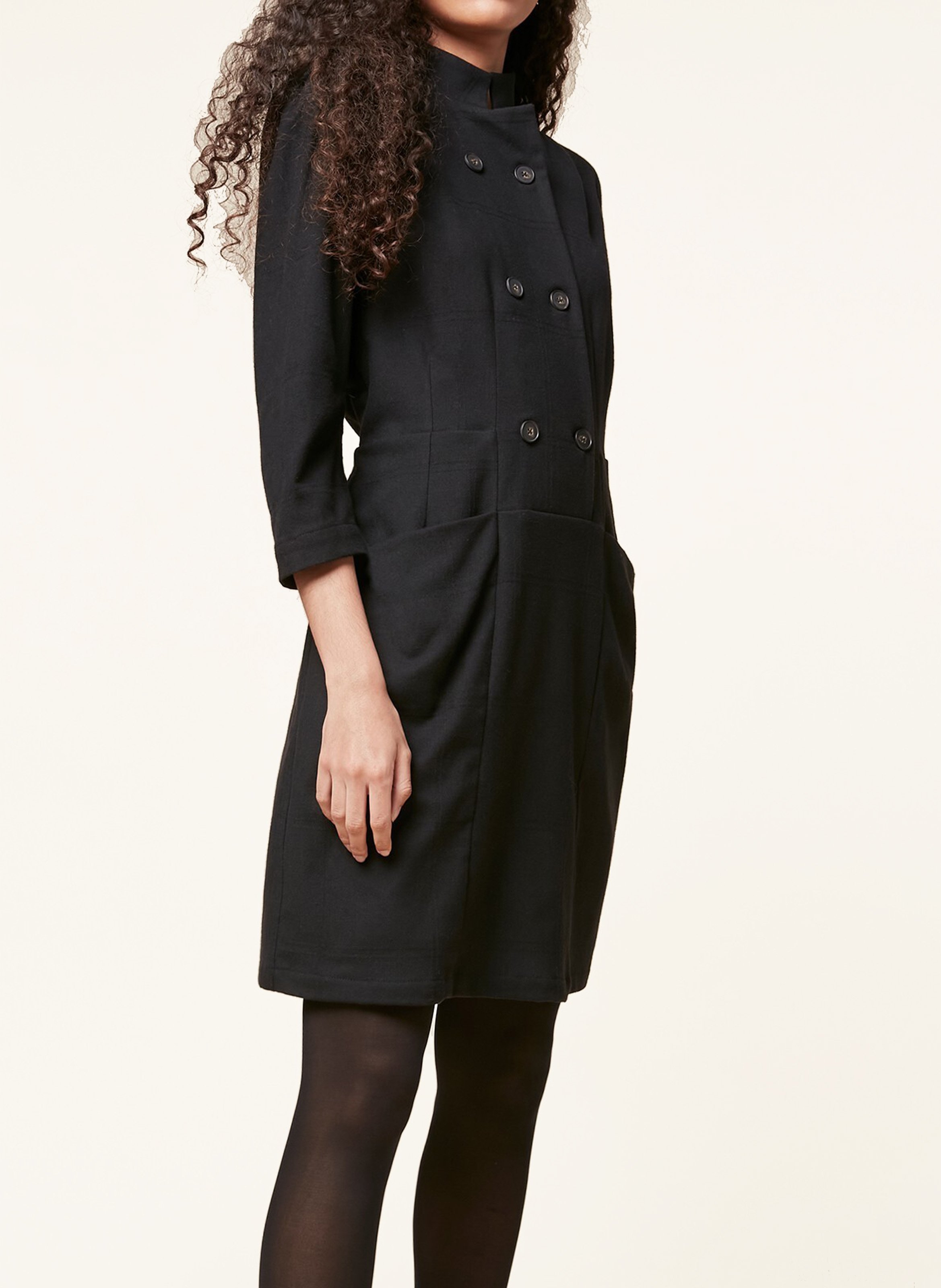 black wool midi dress