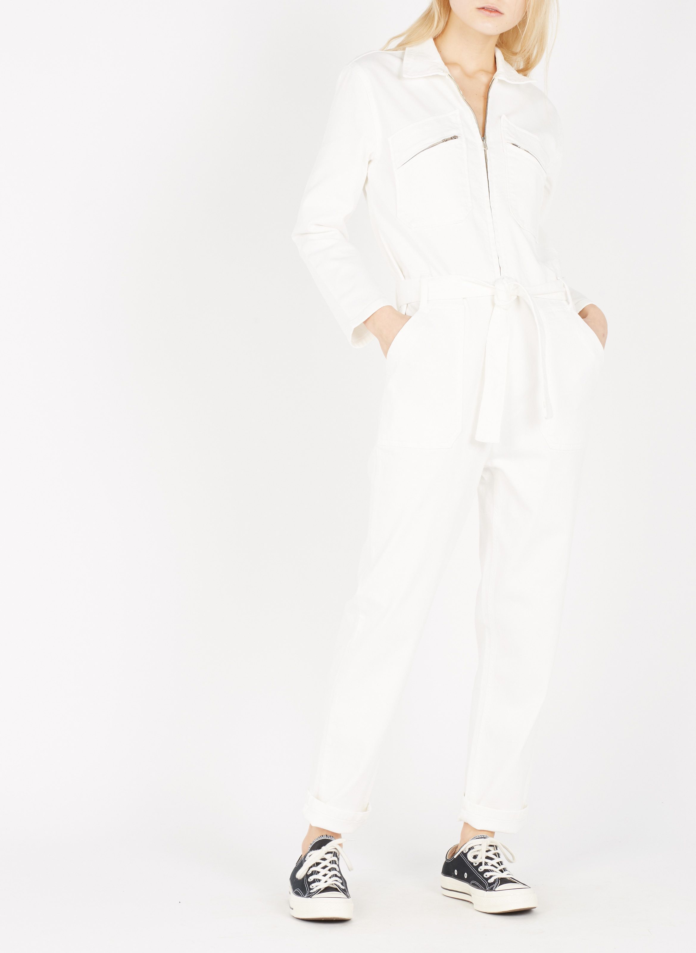 white jumpsuit with collar